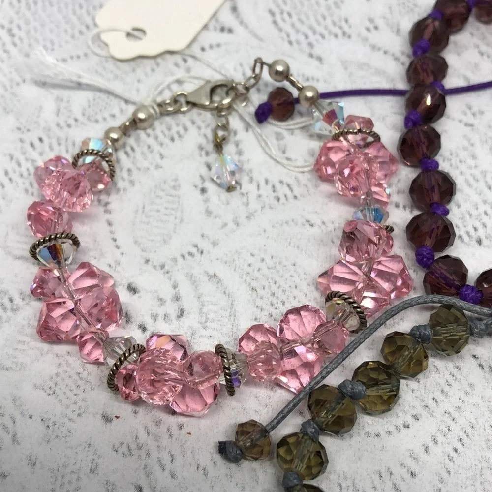 𝅺Bundle 3 adjustable sparkling crystal bracelets colorful variety stacklable.